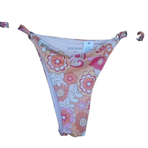 Social Tourist Abercrombie & Fitch Pink Red Glittery Floral Bikini Women's Small - Picture 4 of 10